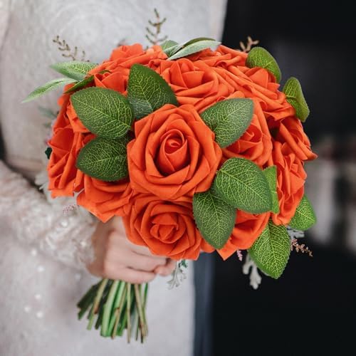 100 Pcs Artificial Rose Flowers, Burnt Orange - Image 3