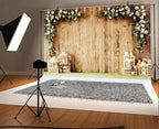8 x 6 ft Wedding Wood Wall Rustic Floral Backdrop Reception Ceremony Photography Backdrop Wedding Party Bride Shower Banner Props Photography Studio Props Decor - Image 2