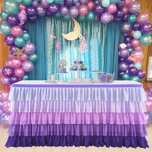 Purple Tutu Tablecloth Mermaid Party Table Skirt for Rectangle Round Tables 1st Birthday Party Baby Shower Ruffled Chiffon Table Decorations - Image 7