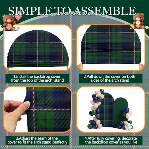 Chumia 2 Pcs Tartan Arch Backdrop Cover with 90 Pcs Balloon Green and Blue - Image 3