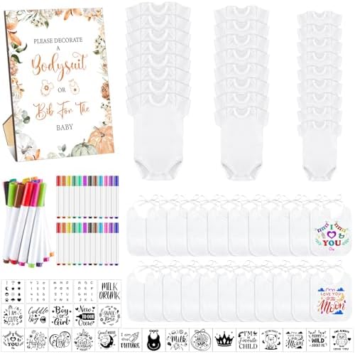 Panitay 100 Pcs White Baby Bodysuits Bibs Kit 25 Guests, Fall Pumpkin by Panitay