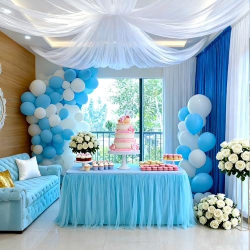 1-Pack Blue 2-in-1 Tulle Tablecloth for 5-Foot Rectangular Table - Image 6