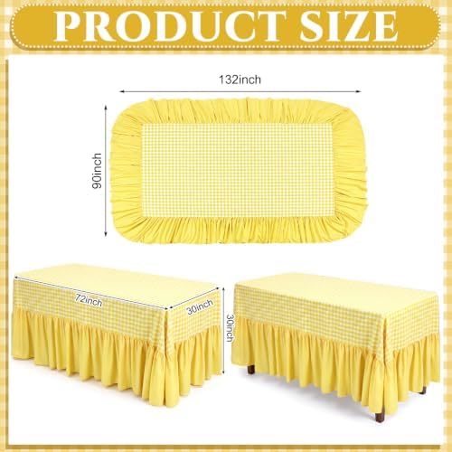 Yellow Gingham Tablecloth Plaid Ruffled Table Skirt, 132 x 90'' - Image 2