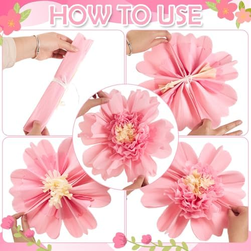 SUNBEAUTY 12PCS Large Paper Flowers 12 Inch Pink Orange Tissue Paper Flowers Pink Orange Giant Crepe Paper Flowers for Girl Women Birthday Wedding Flower Backdrop Wall Spring Garden Party Supplies - Image 4