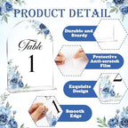 Dusty Blue & Navy Wedding Acrylic Table Number 1-20 with 20Pcs Stands, 5"x7" Floral Elegant Place Card Centerpiece Decorations for Indoor Outdoor Wedding Bridal Shower Anniversary Party - Image 5
