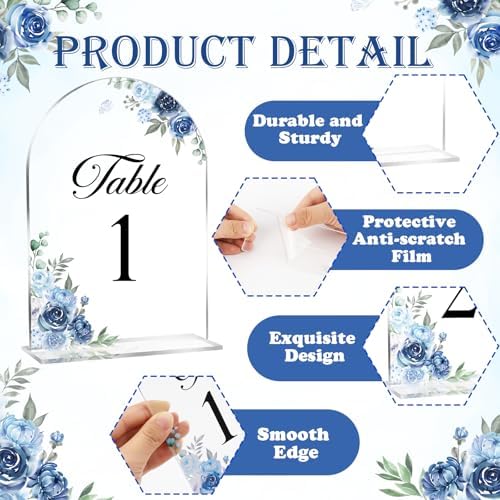 Dusty Blue & Navy Wedding Acrylic Table Number 1-20 with 20Pcs Stands, 5"x7" Floral Elegant Place Card Centerpiece Decorations for Indoor Outdoor Wedding Bridal Shower Anniversary Party - Image 5