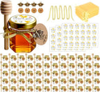 Small Honey Jar, Mini Honey Jars with Dippers, Hexagonal Jars 1.5oz 60 Pack by Ahhute