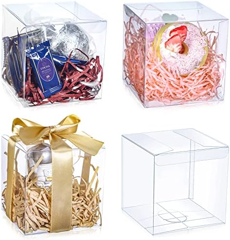 Tuanse 100 Pcs Clear Favor Boxes Plastic Clear Gift Boxes 4 x 4 x 4Inch Transparent PVC Candy Gift Package for Teacher Students Graduation Party Wedding Bridal Baby Shower Cupcake Macaron Cookie by Tuanse