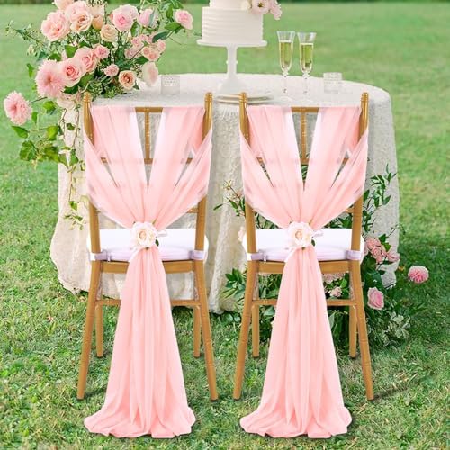 Fanqisi 16 Pieces Chair Sashes with Ribbons 8ft Long Blush Soft Fabric Drapes for Wedding Church Chair Aisle Decorations - Image 2