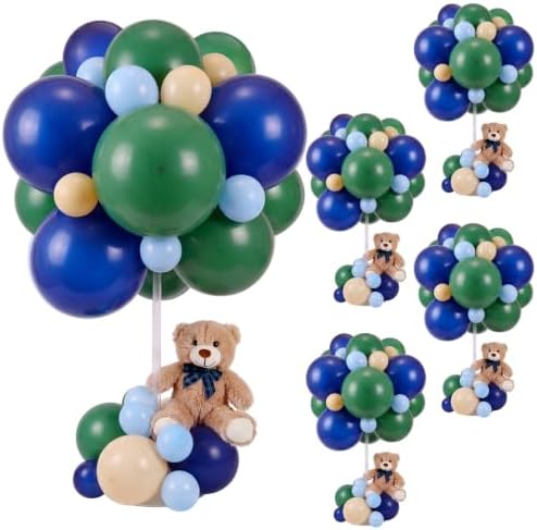 Foilswirl 213 Pcs Tartan Plaids Bear Baby Shower Table Centerpieces Set of 5 Preppy Bear Blue Green Balloon with Stand for Boy Baby Shower Gender Reveal Birthday Wedding Party Decorations by Foilswirl