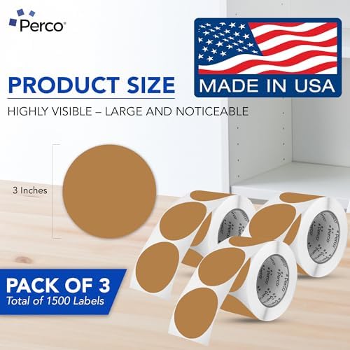 Perco Kraft Brown Perforated Round Circle Dot Sticker 3-Inch Labels — 3 Rolls, 1,500 Stickers - Natural Rustic Labels for Handmade Products, Thank You Stickers & Packaging - Made in USA - Image 2