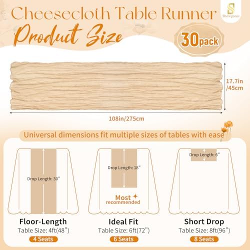 30 Pack Nude Cheesecloth Table Runner 17x108 Inches Boho Home Decor - Image 2