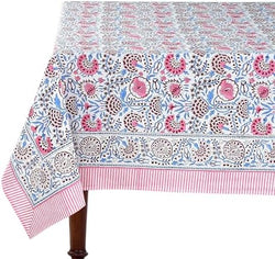 Ridhi Pigeon Blue Hand Block Print Cotton Rectangle Tablecloth 118 x 70 inch-Reusable Table Cover Decorative Everyday Use for Dining Room, Farmhouse, Thanksgiving, Christmas Wedding, Fall by Ridhi