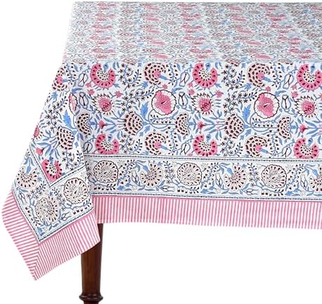 Ridhi Pigeon Blue Hand Block Print Cotton Rectangle Tablecloth 118 x 70 inch-Reusable Table Cover Decorative Everyday Use for Dining Room, Farmhouse, Thanksgiving, Christmas Wedding, Fall by Ridhi