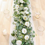 TOCHGREEN 2 Pack 13FT Artificial Eucalyptus Flower Garland with White Roses by TOCHGREEN