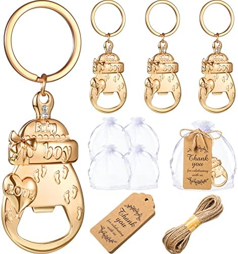 Sieral 30 Sets Boy Baby Shower Favors Gold Bottle Openers with Thank You Tags Bags Popping Bottles Keychains Baby Shower Return Gifts for Guests Birthday Party Souvenirs by Sieral
