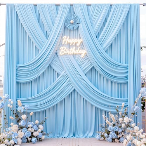 10 ft x 10 ft Wrinkle Free Baby Blue Backdrop Curtains for Baby Shower Parties, Polyester Light Blue Photo Backdrop Drapes for Birthday Wedding Party Gender Reveal Photography - Image 2