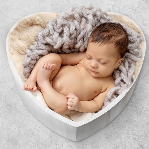 HOMSFOU Heart-Shaped Wooden Posing Case Newborn Photography Prop Small White Wooden Bed for Newborn Photo Shoot - Image 5