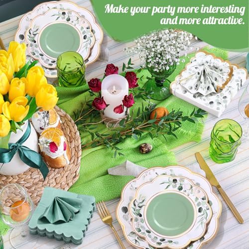Funnymoom 200 Pcs Sage Green Party Decorations Plates and Napkins Serve 50 - Image 4