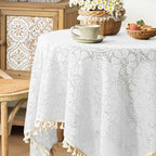 Boho Crochet Cotton Lace Tablecloth Rectangle 60 x 60 Inch White - Image 2