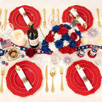 Liacere 175PCS Red Plastic Plates - Red Disposable Plates With Gold Rim -25Guest Baroque Plastic Dinnerware include 50Plates-25Pack Pre Rolled Napkins with Silverware 25Cups for Independence Day - Image 4