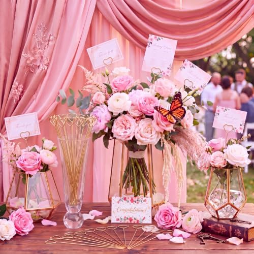 500 Pcs Floral Card Holder Picks, 12'' Gold Metal Heart Sticks for Weddings - Image 5