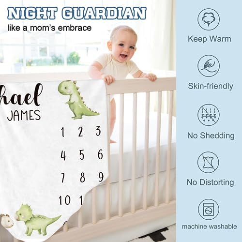 Custom Name Baby Milestone Blanket - Baby Milestone Monthly Blanket with Double Sided for Boy Girl Baby Photography Props - Dinosaur Print Gifts for Kids Infant (FixedSize) - Image 6