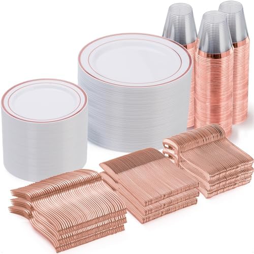 Goodluck 600 Pieces Rose Gold Disposable Plates for 100 Guests by GoodLuck
