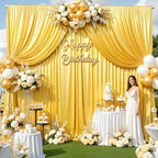 Yellow Satin Backdrop Curtains 2 Panels - Glitter Photo Drapes for Baby Shower, 10x10FT Shimmer Back Drop Cloth, Wrinkle Free for Birthday Graduation Party Wedding Background - Image 3