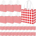 Lingvee 50 Pack Gingham Gift Bag Bulk Red and White Theme Plaid Reusable Tote Bags with Handle Non Woven Candy Bags for Checkered Themed Birthday Baby Shower Christmas Party Decorations Supplies by Lingvee