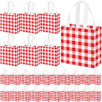 Lingvee 50 Pack Gingham Gift Bag Bulk Red and White Theme Plaid Reusable Tote Bags with Handle Non Woven Candy Bags for Checkered Themed Birthday Baby Shower Christmas Party Decorations Supplies by Lingvee