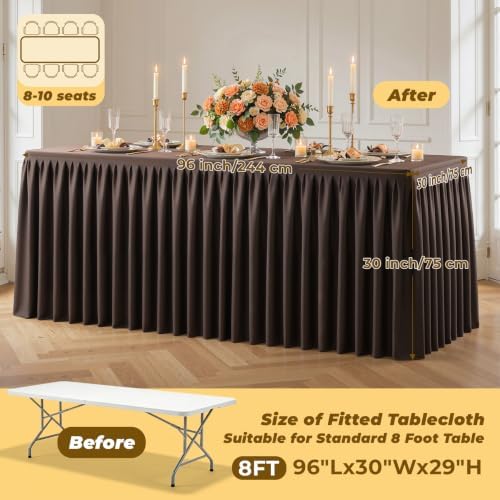 Chocolate Polyester Table Cloths for Rectangle 8 Foot Tables, 2 Pack Wrinkle Free Tablecloths Stretchy Banquet Ruffle Fitted Table Cover Desk Skirt for Parties Wedding Birthday Baby Shower - Image 5