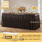 Chocolate Polyester Table Cloths for Rectangle 8 Foot Tables, 1 Pack Wrinkle Free Tablecloths Stretchy Banquet Ruffle Fitted Table Cover Desk Skirt for Parties Wedding Birthday Baby Shower - Image 5