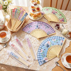 Briwooody 48 Set Floral Folding Hand Fans Bulk Vintage Floral Paper Fan with Organza Bags Retro Wedding Favors for Guests for Garden Bridal Shower Supplies Bridesmaid Gifts Tea Party Decorations - Image 3