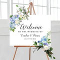 Personalized Horizontal Light Blue Floral Wedding Welcome Sign, Customized Rehearsal Dinner Couples Shower Anniversary Party Welcome Poster Board Canvas by BlissfulMelodyDesign