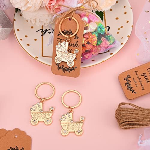 50 Pieces Baby Carriage Shape Keyring/keychain for Baby Boy or Girl Shower,Gender Reveal Party Decorations,Game Prizes, Favors,Gift,Decor,Souvenirs to Guests Bulk with Thank You Tags and Gift Bags - Image 5