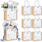 Abbylike 8 Pcs Ocean Seashell Beach Gift Bag Burlap Sea Shell Starfish Bow Party Favor Bags Coastal Reusable Canvas Goodie Candy Tote with Handle for Summer Wedding Sea Baby Shower Birthday Decor by Abbylike