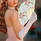 Aodaer 50 Pack Tea Party Favor Floral Printed Hand Fans with Organza Bags Bulk Wooden Storage Box Retro Pattern Paper Handheld Folding Fans for Spring Picnic Bridal Shower Wedding Bridesmaid Gifts - Image 6