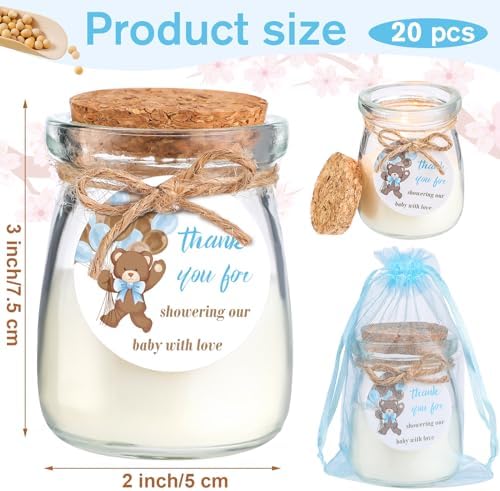 Threlaco 20 Pcs Bear Baby Shower Favor Candle Glass Jar - Image 2