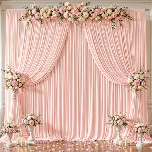 16x10FT Pale Pink Backdrop Curtains for Wedding Parties, Wrinkle Free Polyester Photography Backdrop Drapes for Wedding Baby Shower Birthday Parties Stage Background Stand Decorations 4x10ft,4 Panels by Partisky