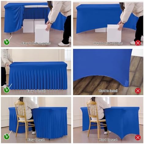 Spandex Tablecloth 6FT Rectangle Table Cover 4 Pcs Royal Blue Wrinkle-Free - Image 4