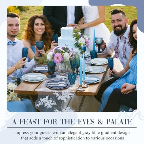 336 Pcs Dusty Blue Gradient Disposable Dinnerware Sets for 48 Guests, Blue Party Supplies Include Paper Plates, Cups, Napkins and Plastic Cutlery for Wedding, Birthday, Baby Shower Party - Image 5