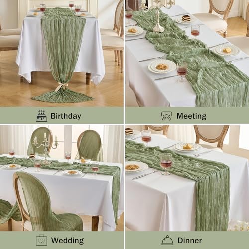 Fanami 6 Pack Cheesecloth Table Runner -10FT Sage Green Boho Gauze Cheese Cloth Table Runner 120 Inches Long Rustic Sheer Fabric Centerpieces for Wedding Birthday Party Bridal Baby Shower Decorations - Image 6
