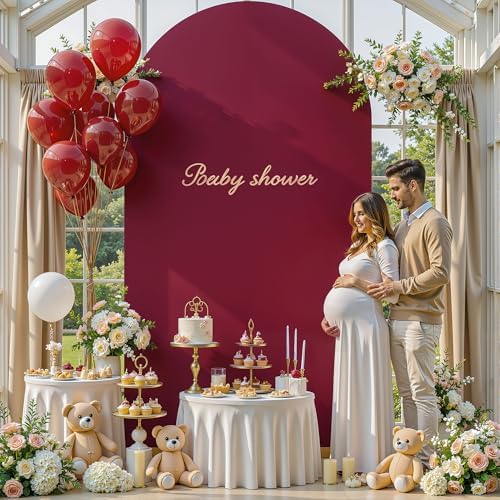 7.2FT Wine Red Arch Backdrop Cover - Spandex Fitted Wedding Arch Stand Covers Round Top Chiara Arch Backdrop Cover for Birthday Party Banquet Photo Background Decoration - Image 4