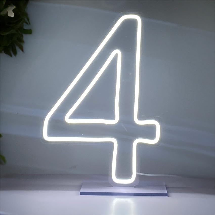 LED Neon Signs Number 4 Birthdays Decor Neon Lights Party USB Plus Battery Case Light up your baby's birthday with our Neon Number Four Sign (Number 4) by NUOSHANZS