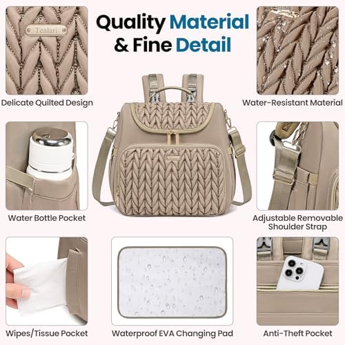 Tealari 4 in 1 Convertible Diaper Bag Backpack,Waterproof Baby Diaper Bag with Changing Pad,Converts into Baby Tote Bag,Diaper Backpack,Stroller Bag and Crossbody Diaper Bag - Image 5