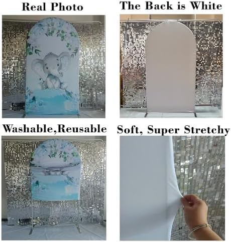 Baby Boy Elephant Arched Backdrop Cover for Birthday Party Baby Shower Decoration Double-Sided Arched Frame Stand Fabric Covers Dessert Table Decor - Image 3