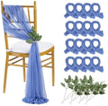 QueenDream Dusty Blue Chair Sashes Decorations: 16 Packs Wedding Aisle Draping Fabric Wedding AisleSheer Church Chair Cover Bulk for Baby Shower Party Banquet by QueenDream