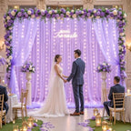 Lavender Sheer Backdrop Curtain with Led Lights for Baby Shower Girls Wedding10ft X 10ft Lavender Tulle Backdrop Curtain for Bridal Shower Birthday Party Photoshoot Arch Background Decorations - Image 3