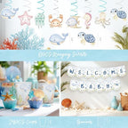 Hombae Sea You Soon Baby Shower Decorations – 177 PCs Under the Sea Baby Shower Party Supplies with Plates Hanging Swirls Banner Tablecloth Cake Topper Cupcake Toppers Cups Forks Straws Napkins - Image 4